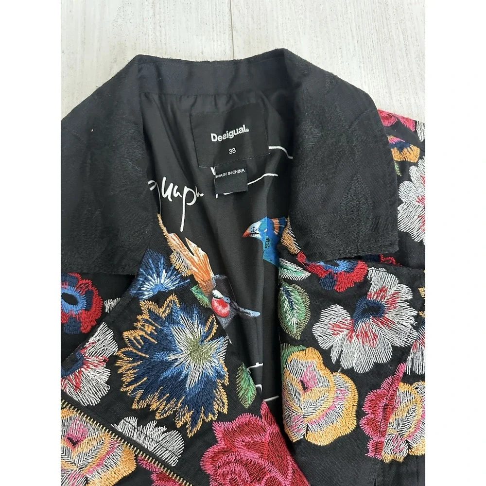 DESIGUAL‎ Women's Embroidered Fiorella Biker Jacket Sz 38 EU 4 US Floral
